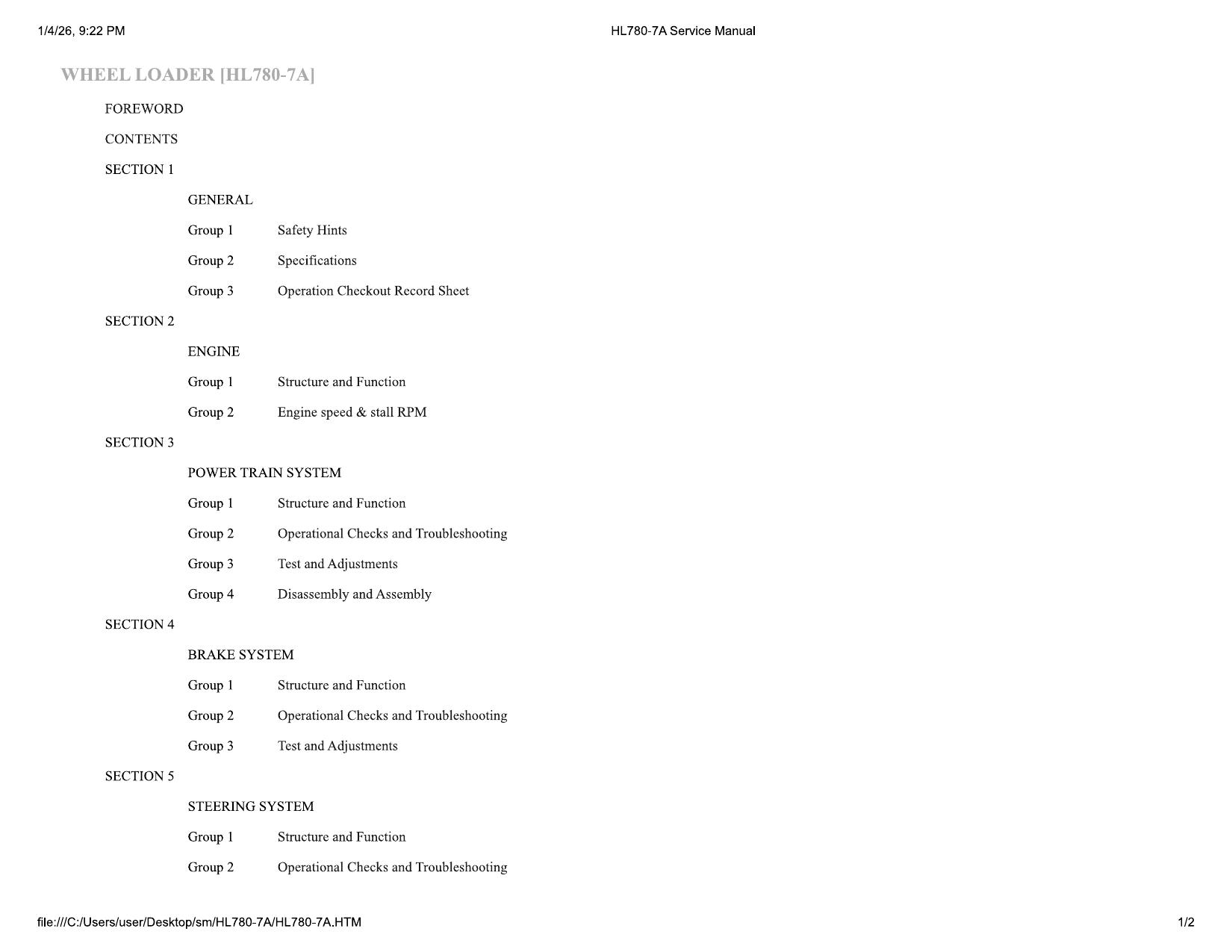 HL780-7A Service Manual
